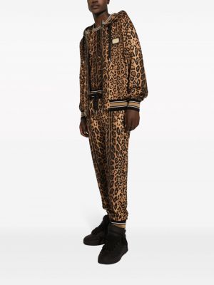 Spodnie sportowe bawełniane z nadrukiem w panterkę Dolce And Gabbana brązowe