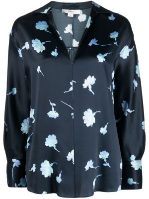 Копринена блуза на цветя с принт Vince синьо