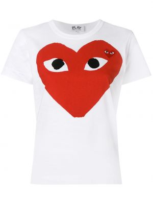 Tricou cu motiv cu inimi Comme Des Garcons Play alb