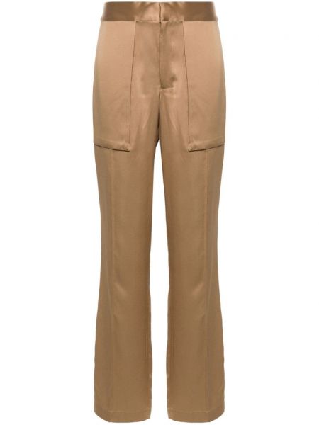 Saténové rovné kalhoty Sa Su Phi hnědé