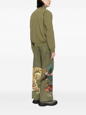 Siuvinėtos „cargo“ stiliaus kelnės su tigro raštu Maharishi žalia