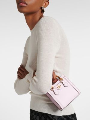 Кожени шопинг чанта Gucci розово
