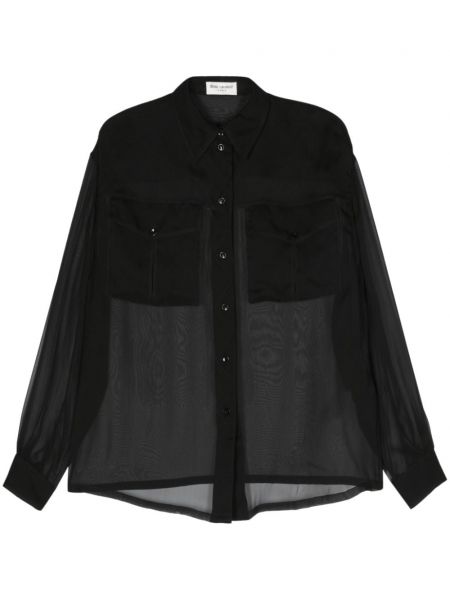 Μεταξωτό μακρύ πουκάμισο με διαφανεια Saint Laurent μαύρο