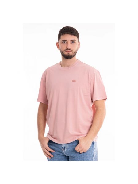 Koszulka bawełniana casual Lacoste różowa