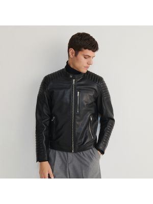 Usnjena jakna Reserved črna