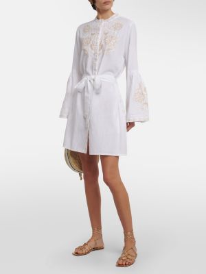 Pamučna lanena mini haljina s vezom Melissa Odabash bijela