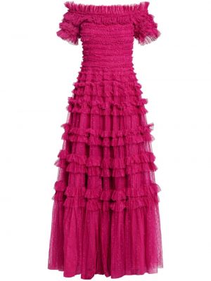 Sukienka wieczorowa z falbankami Needle & Thread różowa