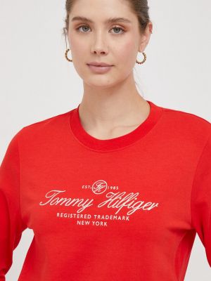 Bavlněné tričko s dlouhým rukávem s dlouhými rukávy Tommy Hilfiger červené