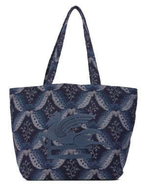 Памучни шопинг чанта бродирани Etro синьо