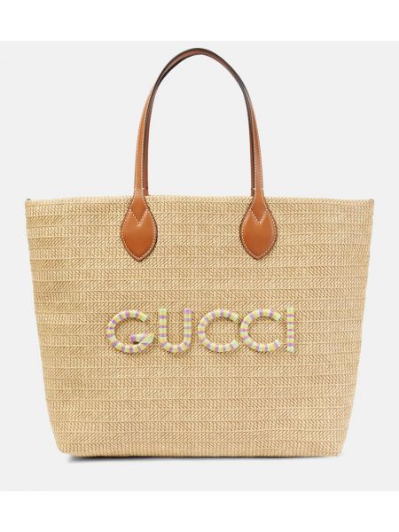 Kožená shopper kabelka Gucci béžová
