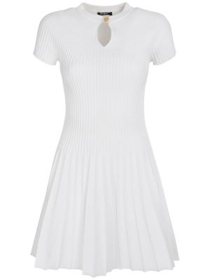 Plisirana mini haljina kratki rukavi Balmain bijela