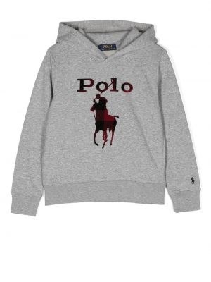 Hoodie för tjejer Ralph Lauren Kids grå