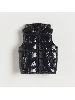 Černá prošívaná vesta s kapucí Reserved