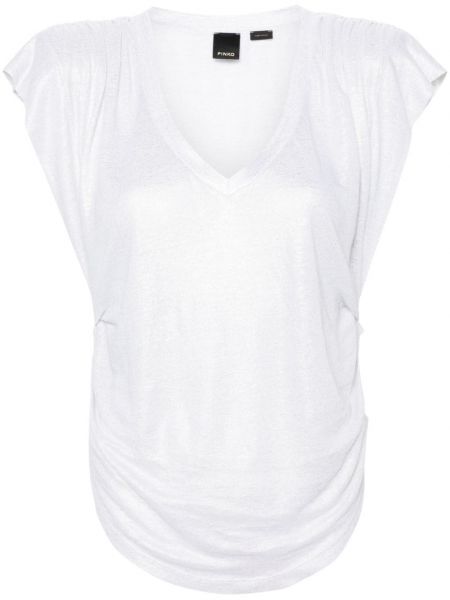 T-shirt à col v Pinko blanc