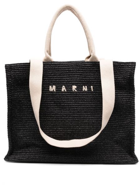 Τσάντα shopper με κέντημα Marni μαύρο