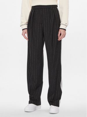 Pruhované rovné kalhoty relaxed fit Tommy Hilfiger černé