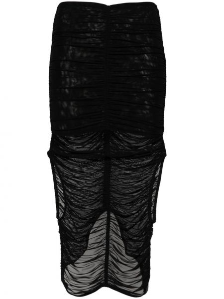 Jupe mi-longue en mesh drapé Mugler noir
