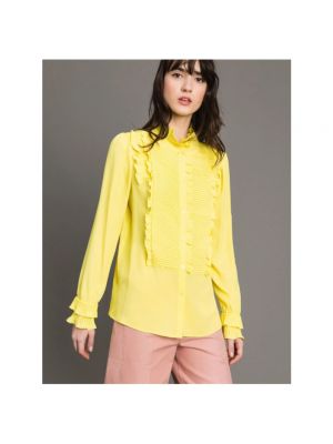Koszula z wiskozy z falbankami Twinset żółta