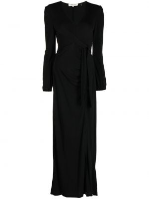Viskózové pletené šaty s výstřihem do v s dlouhými rukávy Dvf Diane Von Furstenberg - černá