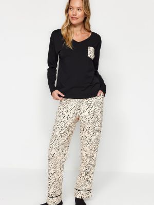 Pletené nohavice s potlačou s leopardím vzorom Trendyol čierna