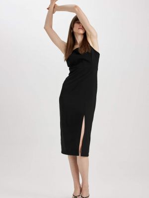 Midi šaty bez rukávů s hranatým výstřihem s krátkými rukávy Defacto černé
