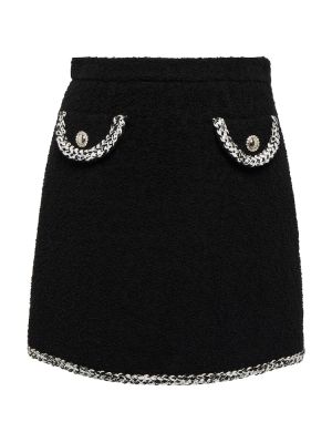 Mini suknja s vezom visoki struk od tvida Alessandra Rich crna