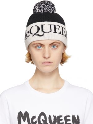 Черно-белая вязаная шапка с логотипом Alexander McQueen