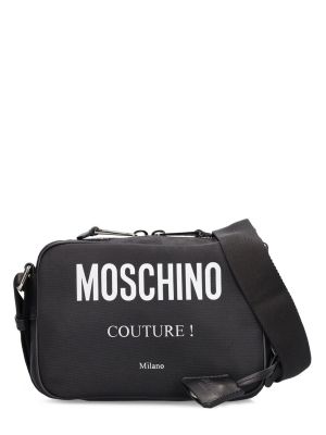 Crossbody torbica iz najlona s potiskom Moschino črna