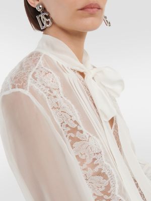 Копринена блуза с дантела Dolce&gabbana бяло