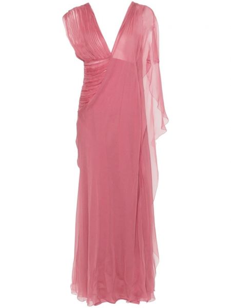 Asimetrična svilena večernja haljina Alberta Ferretti ružičasta