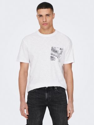Camiseta manga corta de cuello redondo con bolsillos Only & Sons blanco