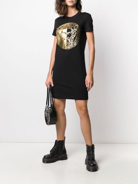 Džínové šaty s potiskem Versace Jeans Couture černé