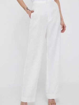 Jednobarevné lněné kalhoty s vysokým pasem Polo Ralph Lauren - bílá