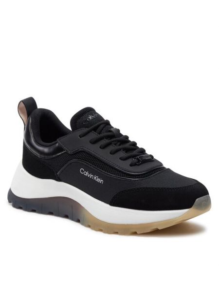 Sneakersy sznurowane z siateczką koronkowe Calvin Klein czarne