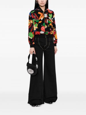 Květinová hedvábná bomber bunda s potiskem Chanel Pre-owned černá