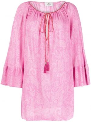 Sukienka mini z nadrukiem z wzorem paisley plażowa Etro różowa