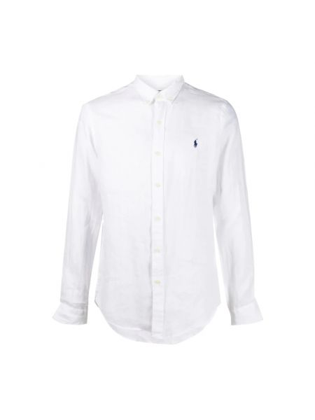 Lniana koszula slim fit na guziki Ralph Lauren biała
