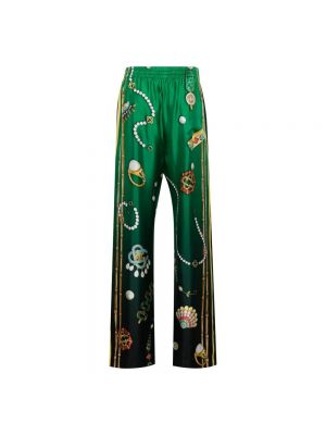 Pantalones de seda con estampado Casablanca verde