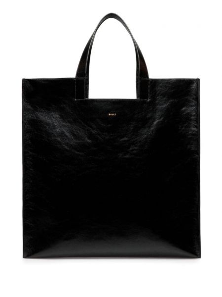 Usnjena nakupovalna torba Bally črna