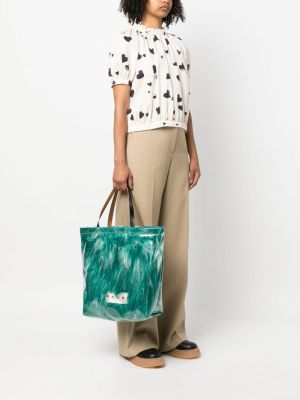 Shopper kabelka s kožíškem s potiskem Marni zelená
