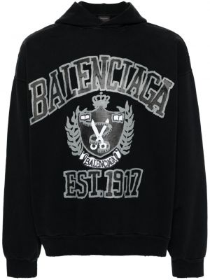 Raštuotas medvilninis džemperis su gobtuvu su nubrozdinimais Balenciaga