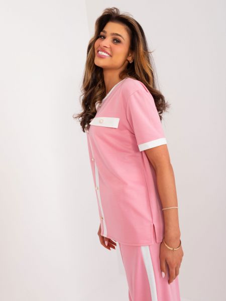 Бизнес къса блуза с къс ръкав Fashionhunters розово