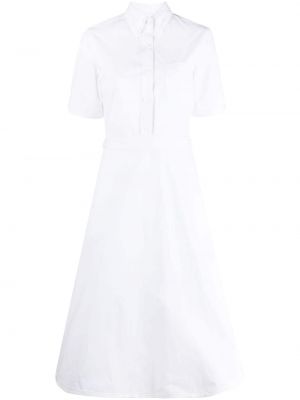 Bavlněné mini šaty s vysokým pasem s krátkými rukávy Thom Browne - bílá