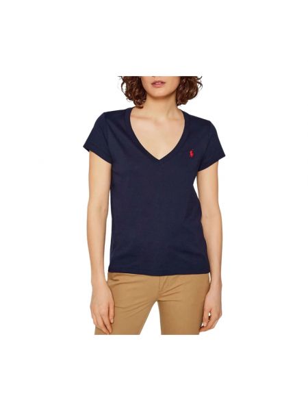 Koszulka z dekoltem w serek elegancka Ralph Lauren niebieska