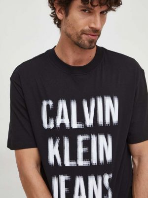 Bavlněné tričko s potiskem Calvin Klein Jeans černé