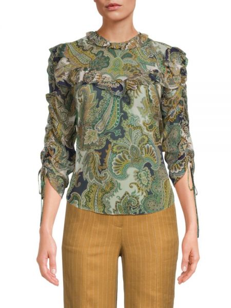Шелковая блузка с узором пейсли Veronica Beard зеленая