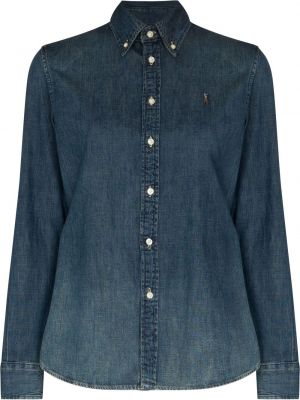 Джинсовая рубашка с вышивкой Polo Ralph Lauren, синяя