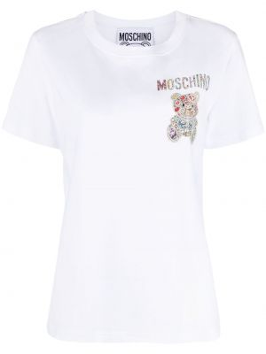 T-shirt con stampa con scollo tondo Moschino bianco