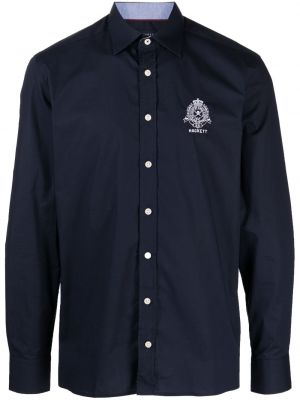 Bombažna srajca z vezenjem Hackett modra