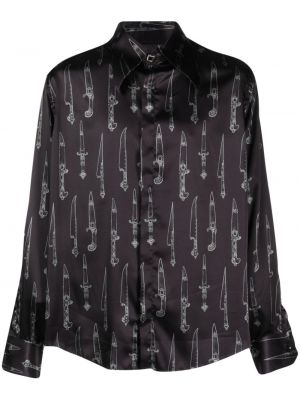 Сатенена риза с принт Canaku черно